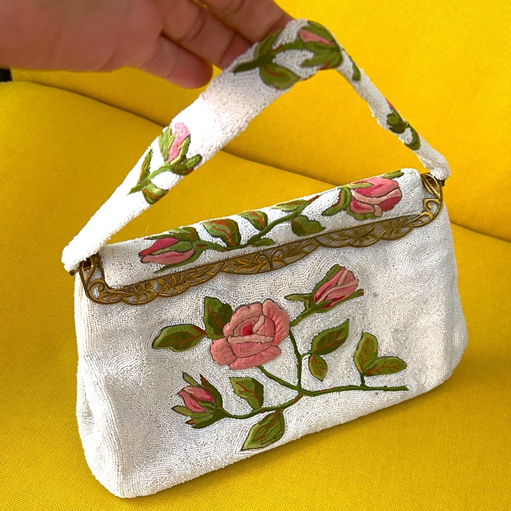 Floral Embroidered White Clutch